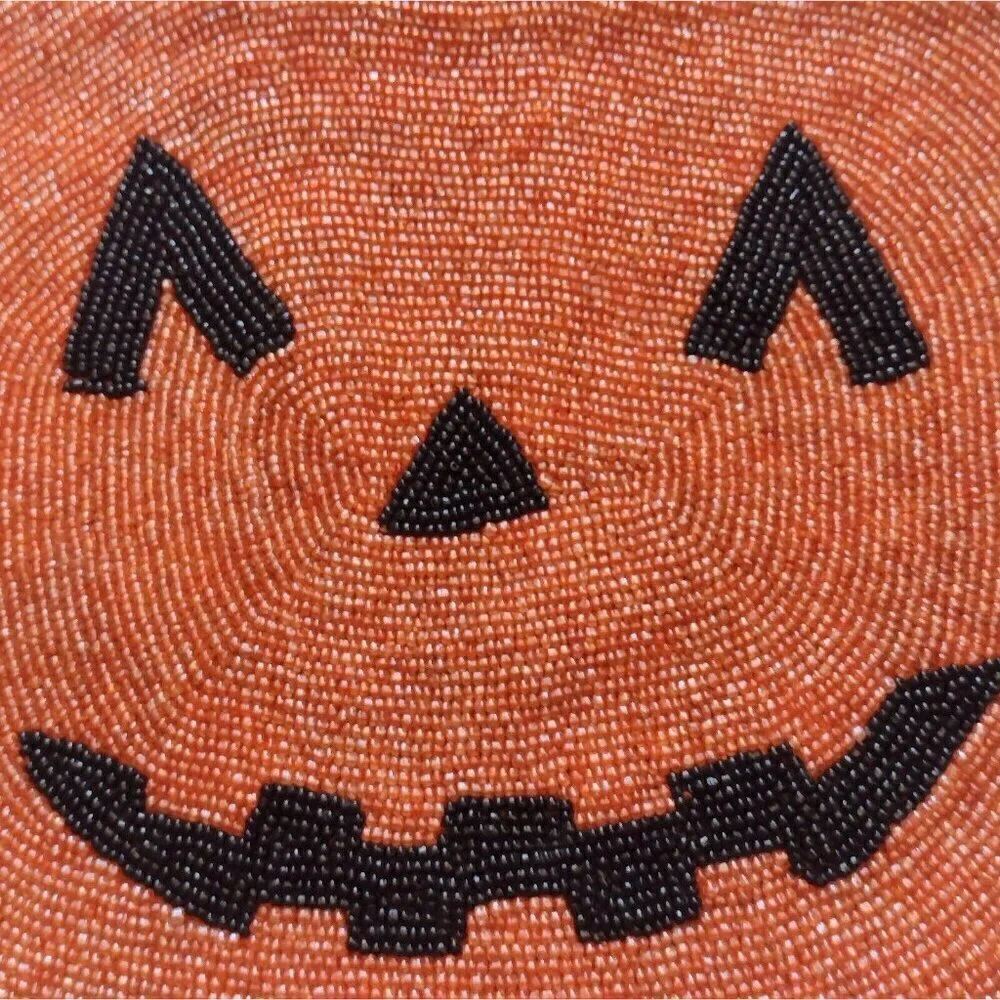 Vintage 2005 Target Halloween Beaded Charger 15 X 15 Pumpkin Jack O Lantern